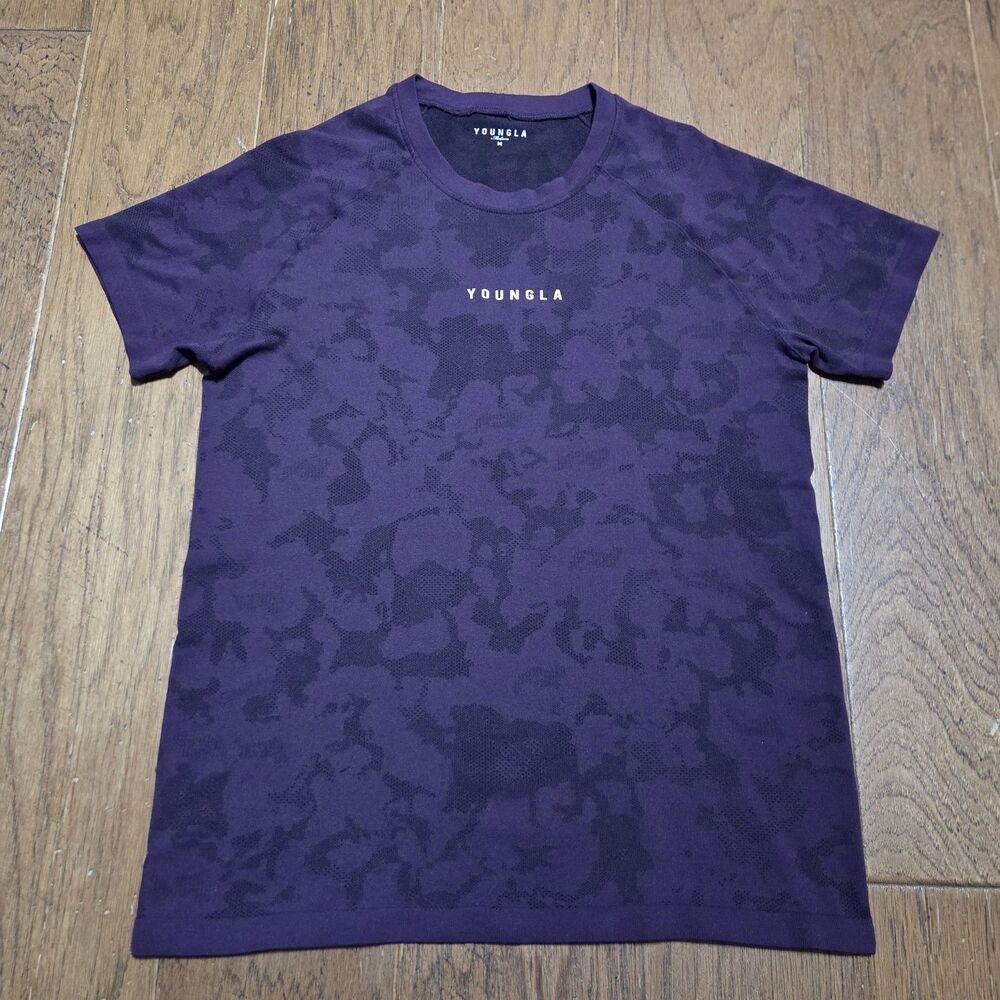 YoungLA 437 Compression Tee Size Medium Purple Camo Print